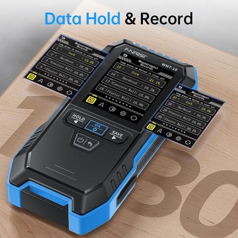 FNIRSI WMT-10 مقياس رطوبة الخشب القابل لإعادة الشحن، مقياس رطوبة بدون دبوس للخشب والحطب والجدار، يدعم الاحتفاظ بالبيانات وتسجيلها، مصباح يدوي، كاشف الرطوبة لبناء الخرسانة الخشبية in Kuwait