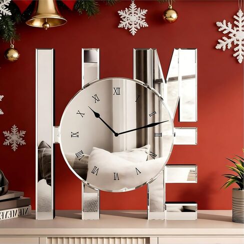 SHYFOY Decorative Wall Clock, Modern Mirrored Wall Clock, Sliver Home Wall Decor Silent Clocks for Bedroom, Entryway, Living Room Art Decor, Home Letterforms Wall Clocks,11.8 inch in Saudi Arabia