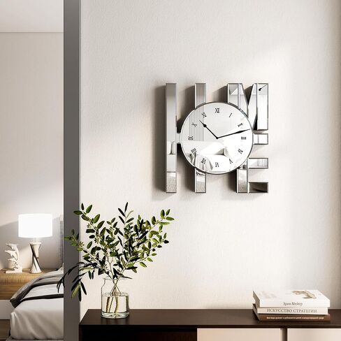 SHYFOY Decorative Wall Clock, Modern Mirrored Wall Clock, Sliver Home Wall Decor Silent Clocks for Bedroom, Entryway, Living Room Art Decor, Home Letterforms Wall Clocks,11.8 inch in Saudi Arabia