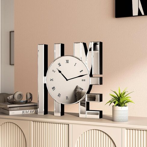 SHYFOY Decorative Wall Clock, Modern Mirrored Wall Clock, Sliver Home Wall Decor Silent Clocks for Bedroom, Entryway, Living Room Art Decor, Home Letterforms Wall Clocks,11.8 inch in Saudi Arabia