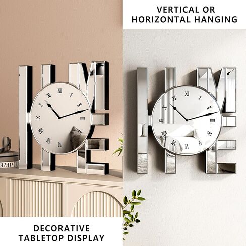 SHYFOY Decorative Wall Clock, Modern Mirrored Wall Clock, Sliver Home Wall Decor Silent Clocks for Bedroom, Entryway, Living Room Art Decor, Home Letterforms Wall Clocks,11.8 inch in Saudi Arabia
