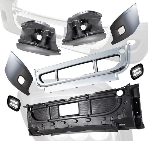 QSC قطع غيار الشاحنات 6 قطع مجموعات مصدات مع كروم + مصابيح ضباب LED لـ Freightliner Cascadia 08-17 in Kuwait