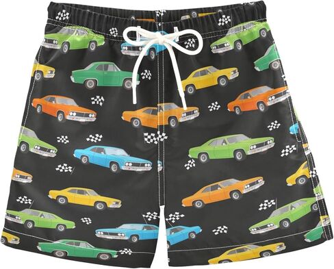 Pigsaly Retro Race Cars Boys Swim Trunks Machinery Trucks Toddler Beach Board Shorts Baby Summer Bathing Suit XS Multicoloured in Kuwait