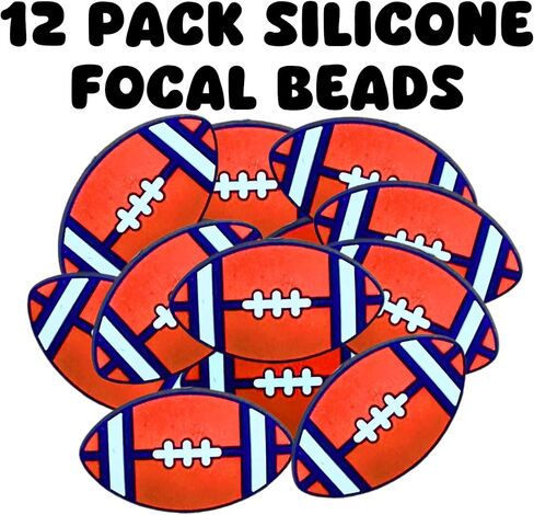 Lashicorn Football Silicone Focal Bead | 12 Pack Orange and Navy Bronco for Freshie Hanger Cardstock Rounds Beadable Makeup Brushes Charms Sports Beaded Pens College Pro Sports in Saudi Arabia