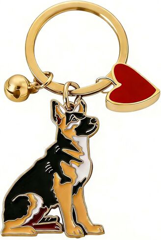 Cute German Shepherd Dog Keychain with Heart Charm, Kawaii Dog Keyring Pet Lover Keyring Gift in Saudi Arabia