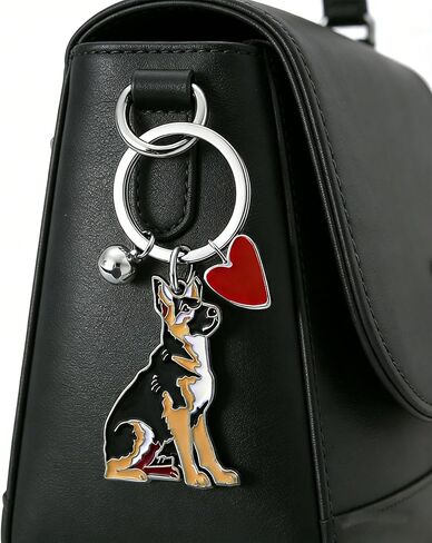 Cute German Shepherd Dog Keychain with Heart Charm, Kawaii Dog Keyring Pet Lover Keyring Gift in Saudi Arabia