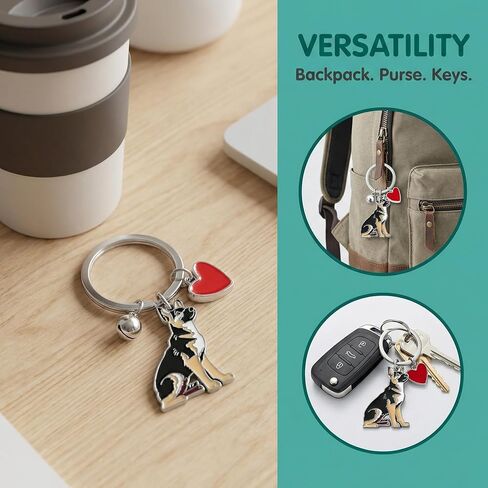 Cute German Shepherd Dog Keychain with Heart Charm, Kawaii Dog Keyring Pet Lover Keyring Gift in Saudi Arabia