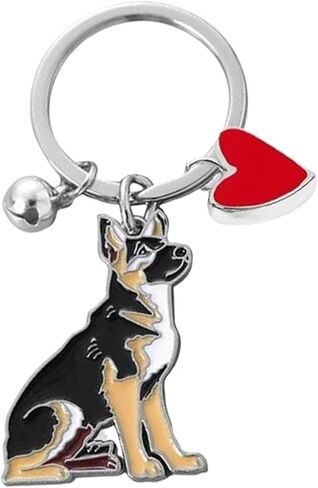 Cute German Shepherd Dog Keychain with Heart Charm, Kawaii Dog Keyring Pet Lover Keyring Gift in Saudi Arabia