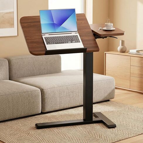 COMHOMA Tiltable Mobile Small Standing Desk, Pneumatic Adjustable Height Overbed Bedside Table with Wheels, Sit Stand Portable Rolling Laptop Desk Computer Workstations, Walnut in Kuwait