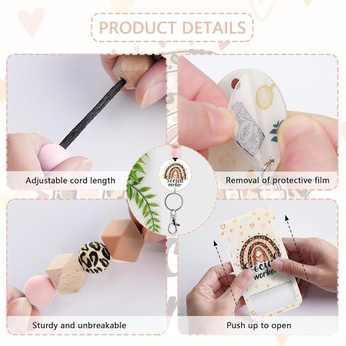 Social Worker Lanyards for ID Badges - Social Work Badge Holder with Lanyard, Cute Boho Rainbow Leopard ID Holder Beaded Breakaway Lanyards for Women ID Card Protector Cover Office Gifts in Saudi Arabia