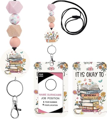 Social Worker Lanyards for ID Badges - Social Work Badge Holder with Lanyard, Cute Boho Rainbow Leopard ID Holder Beaded Breakaway Lanyards for Women ID Card Protector Cover Office Gifts in Saudi Arabia