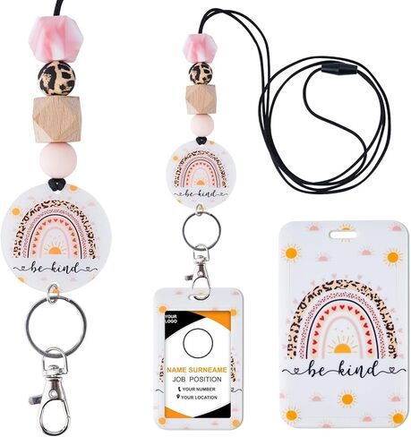 Social Worker Lanyards for ID Badges - Social Work Badge Holder with Lanyard, Cute Boho Rainbow Leopard ID Holder Beaded Breakaway Lanyards for Women ID Card Protector Cover Office Gifts in Saudi Arabia