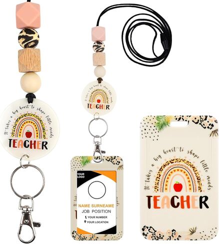 Social Worker Lanyards for ID Badges - Social Work Badge Holder with Lanyard, Cute Boho Rainbow Leopard ID Holder Beaded Breakaway Lanyards for Women ID Card Protector Cover Office Gifts in Saudi Arabia