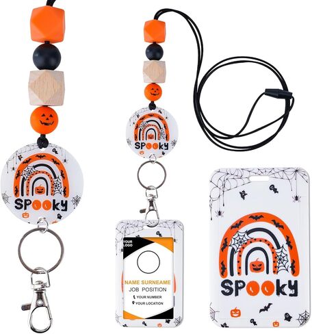 Social Worker Lanyards for ID Badges - Social Work Badge Holder with Lanyard, Cute Boho Rainbow Leopard ID Holder Beaded Breakaway Lanyards for Women ID Card Protector Cover Office Gifts in Saudi Arabia