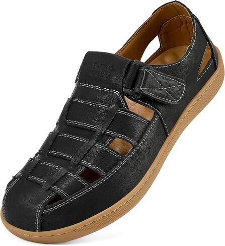 Qiucdzi Mens Sport Sandals Leather Closed Toe Sandal Breathable Outdoor Fisherman Shoes Adjustable Summer Beach Shoes for Hiking Walking in Kuwait