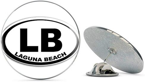 بيضاوي LB Laguna Beach (المدينة) معدني 0.75 بوصة قبعة طية صدر السترة دبوس ربط دبوس خلفي in Kuwait