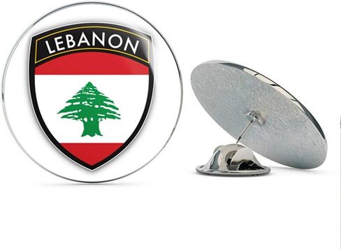 Lebanon Flag Shield Round Metal 0.75" Lapel Pin Hat Shirt Pin Tie Tack Pinback in Kuwait