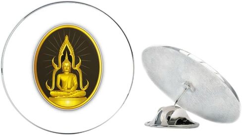 Thai Sitting Buddha Statue Label Round Metal 0.75" Lapel Pin Hat Shirt Pin Tie Tack Pinback in Kuwait