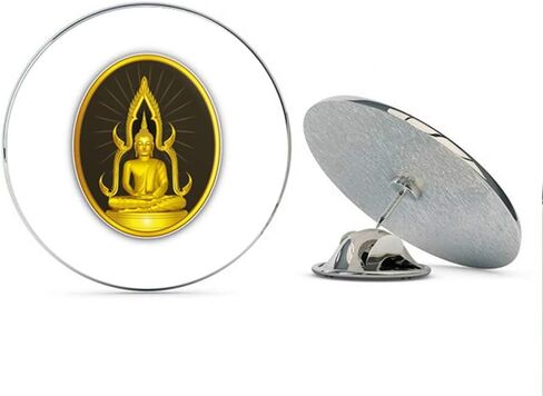 Thai Sitting Buddha Statue Label Round Metal 0.75" Lapel Pin Hat Shirt Pin Tie Tack Pinback in Kuwait