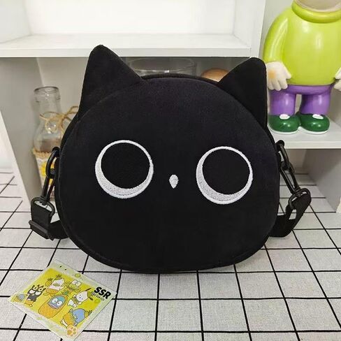 حقيبة كتف قطة سوداء لطيفة من النايلون، حقيبة كروس، محفظة مبتكرة، محفظة حيوانات Kawaii بسحاب in Saudi Arabia
