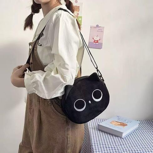 حقيبة كتف قطة سوداء لطيفة من النايلون، حقيبة كروس، محفظة مبتكرة، محفظة حيوانات Kawaii بسحاب in Saudi Arabia