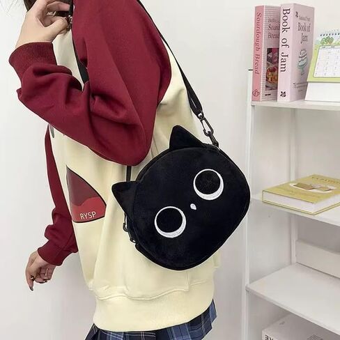 حقيبة كتف قطة سوداء لطيفة من النايلون، حقيبة كروس، محفظة مبتكرة، محفظة حيوانات Kawaii بسحاب in Saudi Arabia