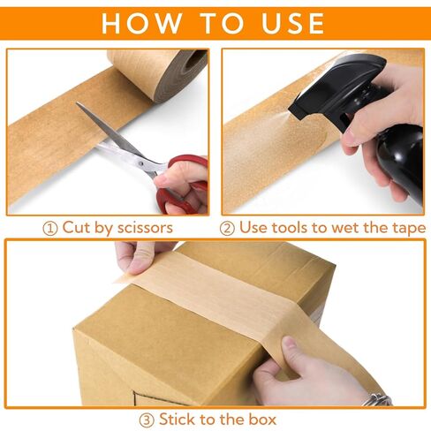 2 Roll Water Activated Gummed Kraft Paper Tape, 2.75in x 380ft Reinforced Brown Packing Tapes, Heavy Duty, Writable Tamper Evident Tape for Shipping, Moving, Sealing in Kuwait