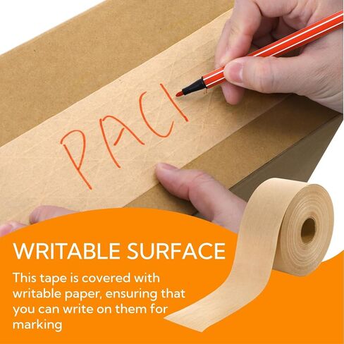2 Roll Water Activated Gummed Kraft Paper Tape, 2.75in x 380ft Reinforced Brown Packing Tapes, Heavy Duty, Writable Tamper Evident Tape for Shipping, Moving, Sealing in Kuwait