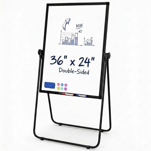 FORTUNO 40x28 U Stand Whiteboard, Double Sided Magnetic Dry Erase Board with Stand,Height Adjustable Portable Sturdy White Board for Homeschool Office Classroom, White in Kuwait