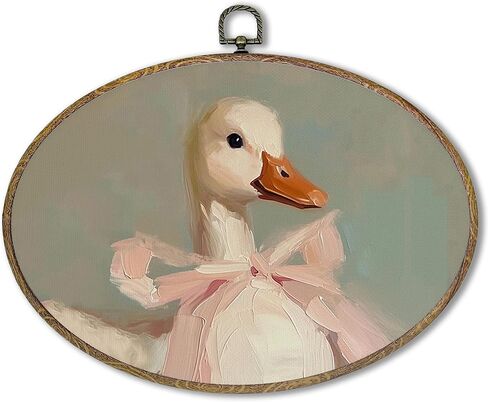 Hxlac Coquette Pink Bow Duck Oval Wall Art Framed, Preppy Girly Oval Wall Decor, Vintage Girly Duck Hanging Canvas Prints Wall Sculptures for Girls Room Dorm Bedroom Decor, 11.5x8.5 Inch in Kuwait