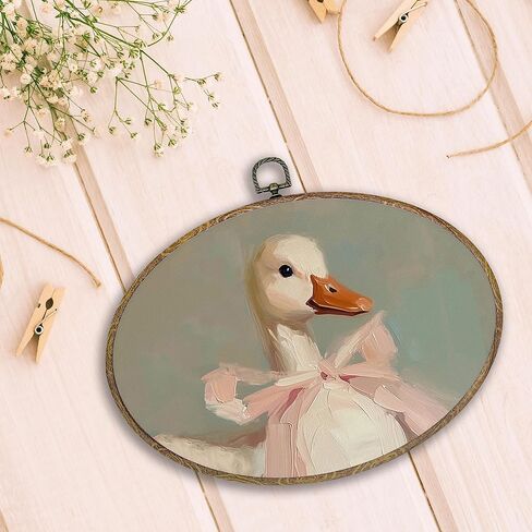 Hxlac Coquette Pink Bow Duck Oval Wall Art Framed, Preppy Girly Oval Wall Decor, Vintage Girly Duck Hanging Canvas Prints Wall Sculptures for Girls Room Dorm Bedroom Decor, 11.5x8.5 Inch in Kuwait