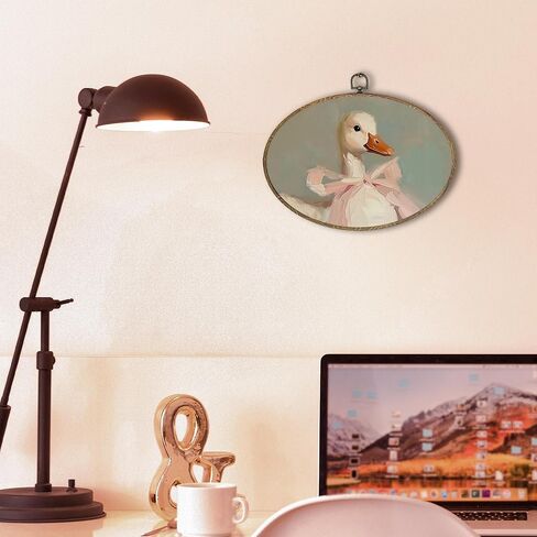 Hxlac Coquette Pink Bow Duck Oval Wall Art Framed, Preppy Girly Oval Wall Decor, Vintage Girly Duck Hanging Canvas Prints Wall Sculptures for Girls Room Dorm Bedroom Decor, 11.5x8.5 Inch in Kuwait