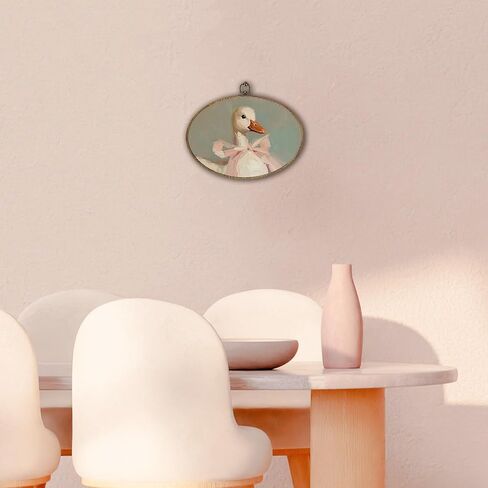Hxlac Coquette Pink Bow Duck Oval Wall Art Framed, Preppy Girly Oval Wall Decor, Vintage Girly Duck Hanging Canvas Prints Wall Sculptures for Girls Room Dorm Bedroom Decor, 11.5x8.5 Inch in Kuwait