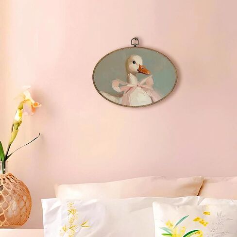 Hxlac Coquette Pink Bow Duck Oval Wall Art Framed, Preppy Girly Oval Wall Decor, Vintage Girly Duck Hanging Canvas Prints Wall Sculptures for Girls Room Dorm Bedroom Decor, 11.5x8.5 Inch in Kuwait