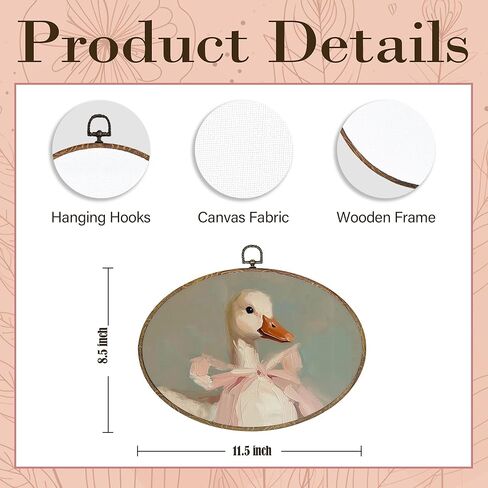 Hxlac Coquette Pink Bow Duck Oval Wall Art Framed, Preppy Girly Oval Wall Decor, Vintage Girly Duck Hanging Canvas Prints Wall Sculptures for Girls Room Dorm Bedroom Decor, 11.5x8.5 Inch in Kuwait