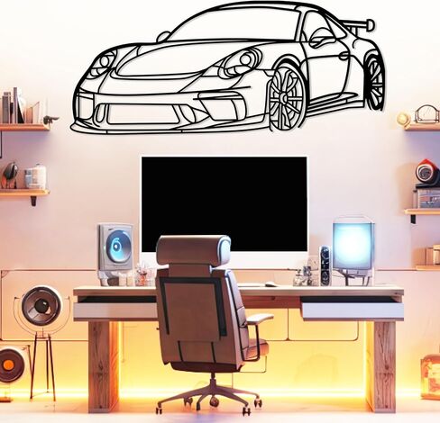 DecoSoul 911 GT3 Model 991 Front Angle Silhouette Metal Wall Art, Sports Car, Man Cave, Gift for Boyfriend and Car Lovers (Black - 20 x 5.5" / 50 x 14 cm) in Kuwait