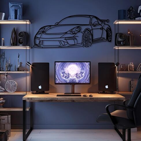 DecoSoul 911 GT3 Model 991 Front Angle Silhouette Metal Wall Art, Sports Car, Man Cave, Gift for Boyfriend and Car Lovers (Black - 20 x 5.5" / 50 x 14 cm) in Kuwait