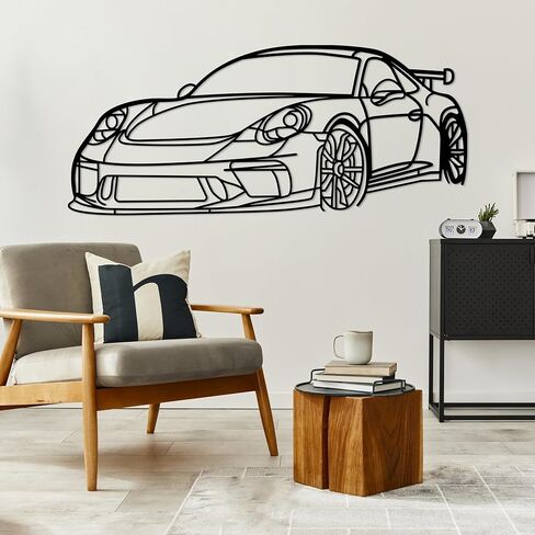 DecoSoul 911 GT3 Model 991 Front Angle Silhouette Metal Wall Art, Sports Car, Man Cave, Gift for Boyfriend and Car Lovers (Black - 20 x 5.5" / 50 x 14 cm) in Kuwait