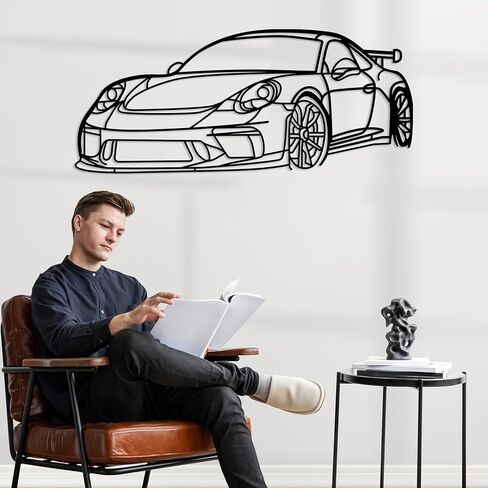 DecoSoul 911 GT3 Model 991 Front Angle Silhouette Metal Wall Art, Sports Car, Man Cave, Gift for Boyfriend and Car Lovers (Black - 20 x 5.5" / 50 x 14 cm) in Kuwait