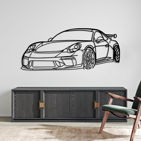DecoSoul 911 GT3 Model 991 Front Angle Silhouette Metal Wall Art, Sports Car, Man Cave, Gift for Boyfriend and Car Lovers (Black - 20 x 5.5" / 50 x 14 cm) in Kuwait