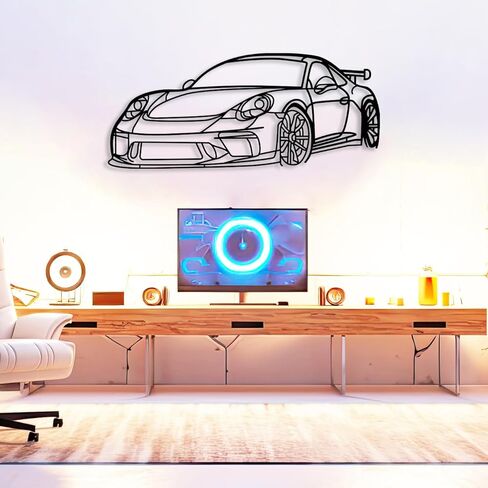 DecoSoul 911 GT3 Model 991 Front Angle Silhouette Metal Wall Art, Sports Car, Man Cave, Gift for Boyfriend and Car Lovers (Black - 20 x 5.5" / 50 x 14 cm) in Kuwait