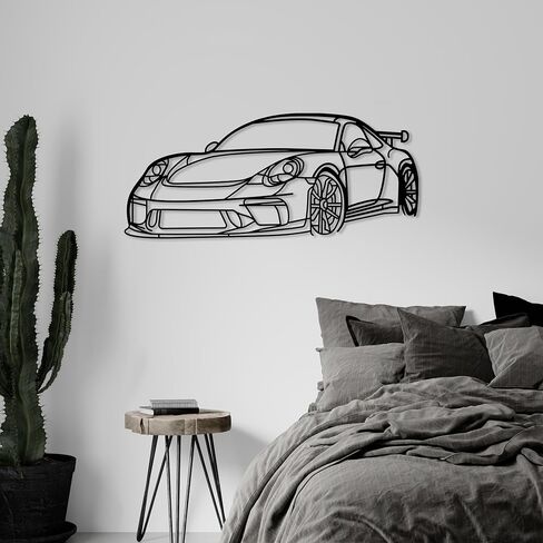 DecoSoul 911 GT3 Model 991 Front Angle Silhouette Metal Wall Art, Sports Car, Man Cave, Gift for Boyfriend and Car Lovers (Black - 20 x 5.5" / 50 x 14 cm) in Kuwait