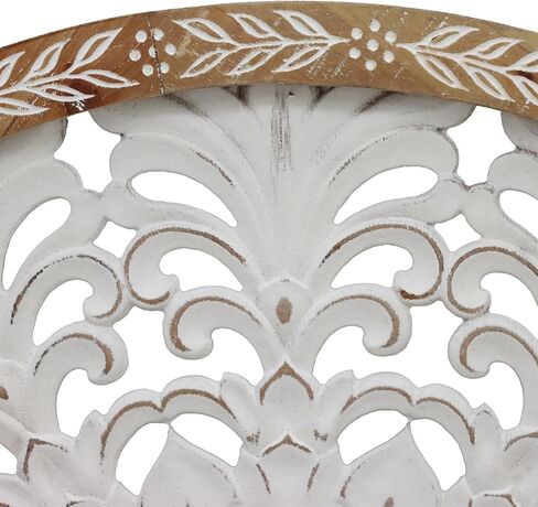 PARISLOFT Farmhouse Wood Round Cutout Floral Wall Decor, Bohemian Wall Sculpture, Carved Mandala Wall Art for Living Room, Bedroom, Entryway, 24.8'' in Kuwait