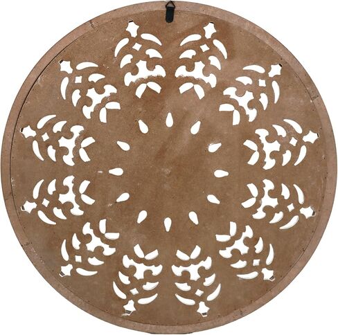 PARISLOFT Farmhouse Wood Round Cutout Floral Wall Decor, Bohemian Wall Sculpture, Carved Mandala Wall Art for Living Room, Bedroom, Entryway, 24.8'' in Kuwait