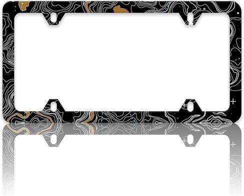 Topographic Map License Plate Frame Topography License Plate Holders Funny Auto Accessory Bracket Stainless Steel License Plate Frames with Screws for Women Men 6x12 Inch 4 Holes in Saudi Arabia