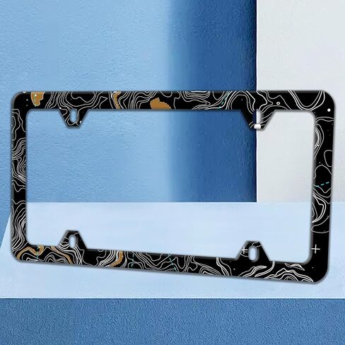 Topographic Map License Plate Frame Topography License Plate Holders Funny Auto Accessory Bracket Stainless Steel License Plate Frames with Screws for Women Men 6x12 Inch 4 Holes in Saudi Arabia