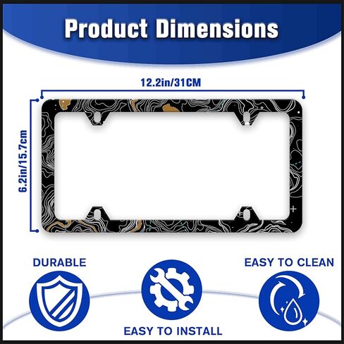 Topographic Map License Plate Frame Topography License Plate Holders Funny Auto Accessory Bracket Stainless Steel License Plate Frames with Screws for Women Men 6x12 Inch 4 Holes in Saudi Arabia