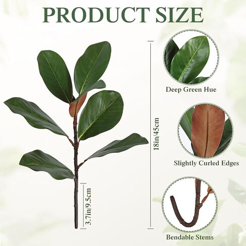 TOCHGREEN 6 Pcs Artificial Magnolia Leaves Branches 18inch Faux 3D Real Touch Magnolia Pick Stems Fake Greenery Simulation Leaves Twigs for Indoor Outdoor Vase Home Wedding Table Decoration in Saudi Arabia