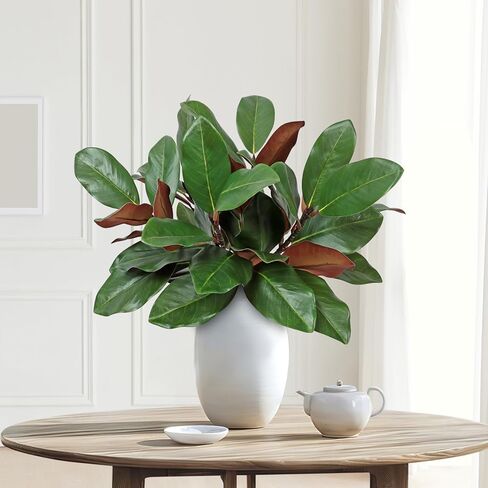 TOCHGREEN 6 Pcs Artificial Magnolia Leaves Branches 18inch Faux 3D Real Touch Magnolia Pick Stems Fake Greenery Simulation Leaves Twigs for Indoor Outdoor Vase Home Wedding Table Decoration in Saudi Arabia