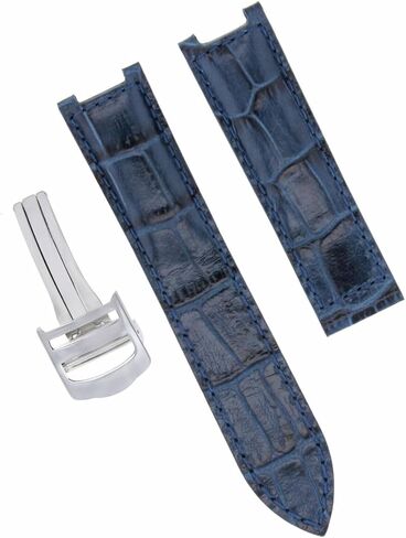 Ewatchparts Leather Watch Band Strap Compatible With 35mm Cartier Pasha Watch 20mm Deployment Clasp Blue in Saudi Arabia